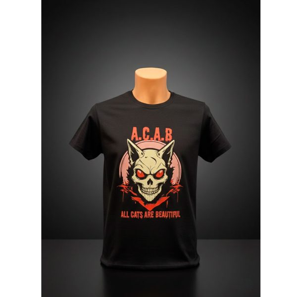 Camiseta negra de Ouh Rebel con diseño de gato calavera All Cats Are Beautiful