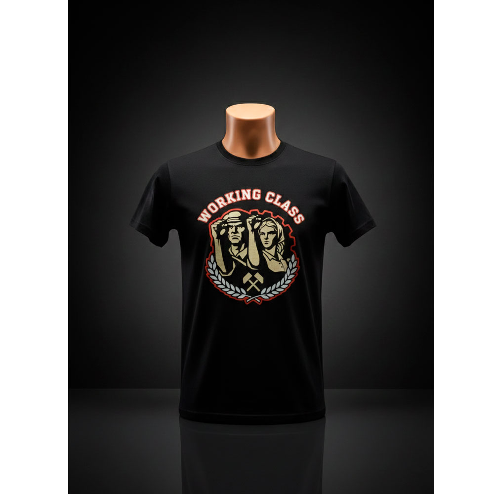 Camiseta Working Class negra de algodón con diseño retro de orgullo obrero y lucha social