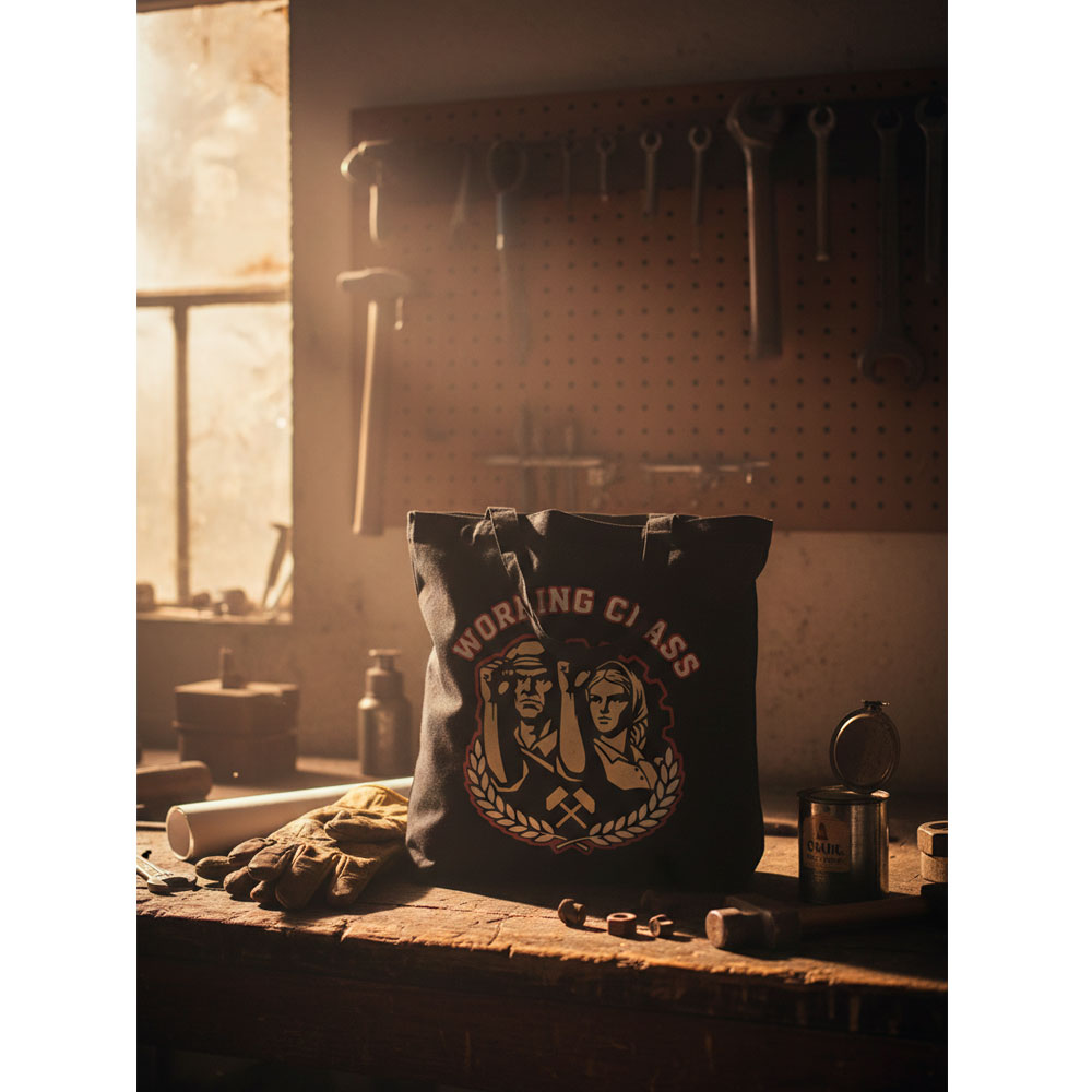 Detalle del tejido de algodón grueso y costuras de la bolsa Working Class.