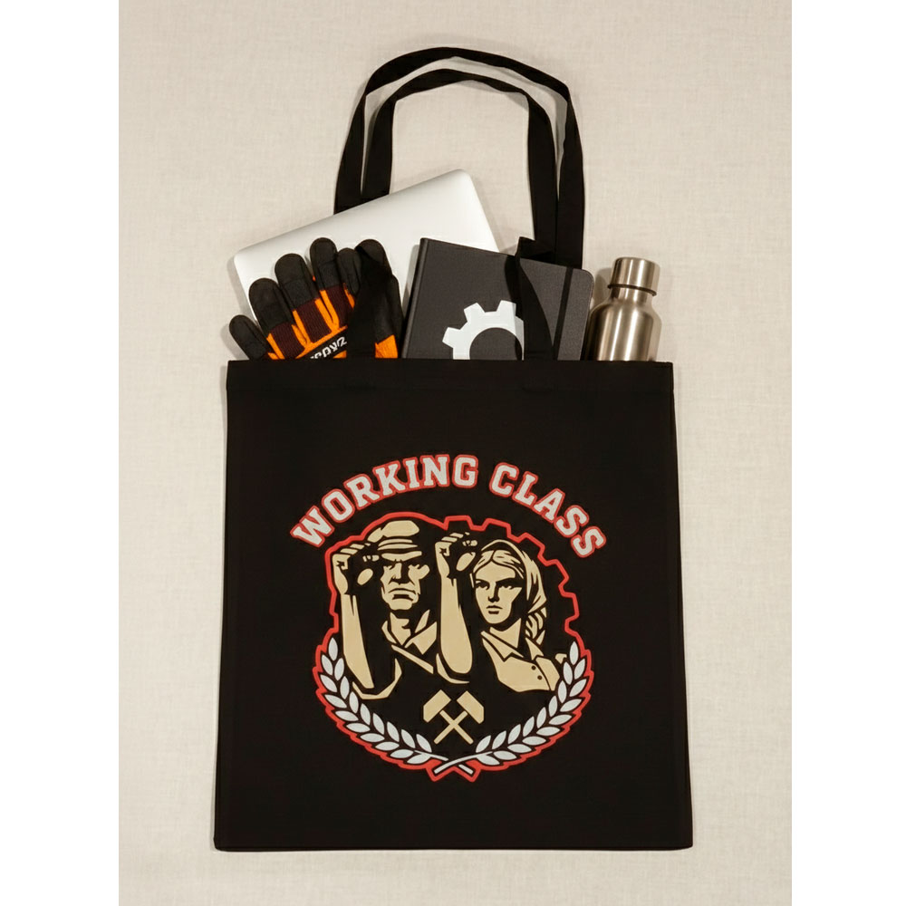 Bolsa de tela Working Class en un taller junto a herramientas.