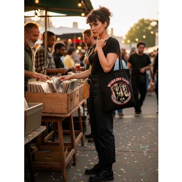 Persona con ropa de casual y la tote bag Working Class de Ouh Rebel.