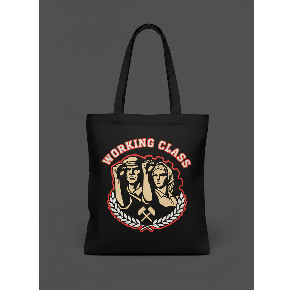 Tote bag negra con el lema Working Class en tipografía clásica.
