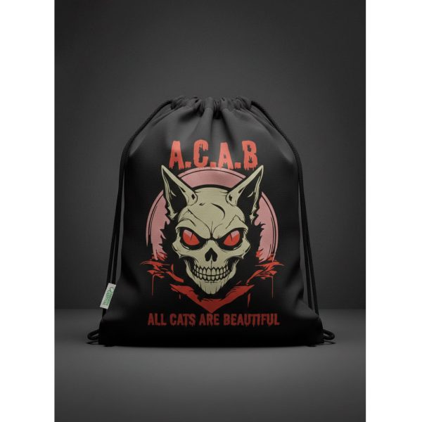 Mochila de cuerdas cruda Ouh Rebel con diseño de perro estilo graffiti sosteniendo un bote de spray.